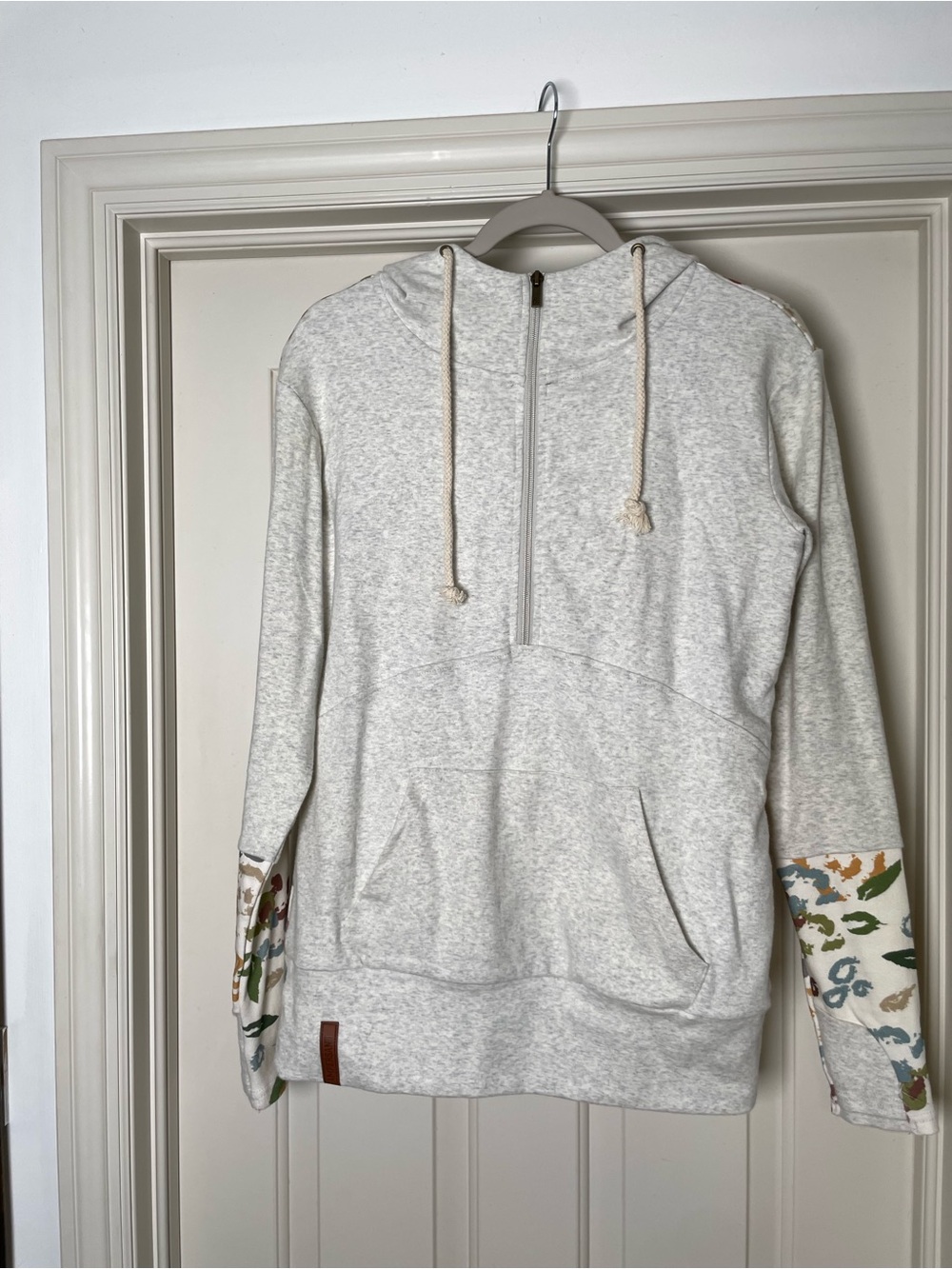 Ampersand Ave. Heathered Light Gray Half-Zip Hoodie with Printed Sleeve Accents